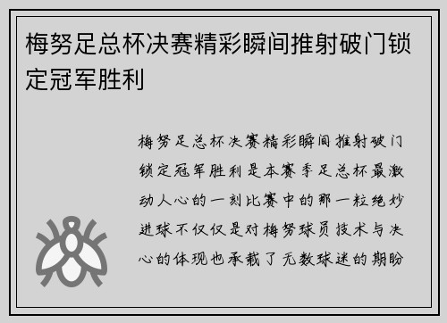 梅努足总杯决赛精彩瞬间推射破门锁定冠军胜利